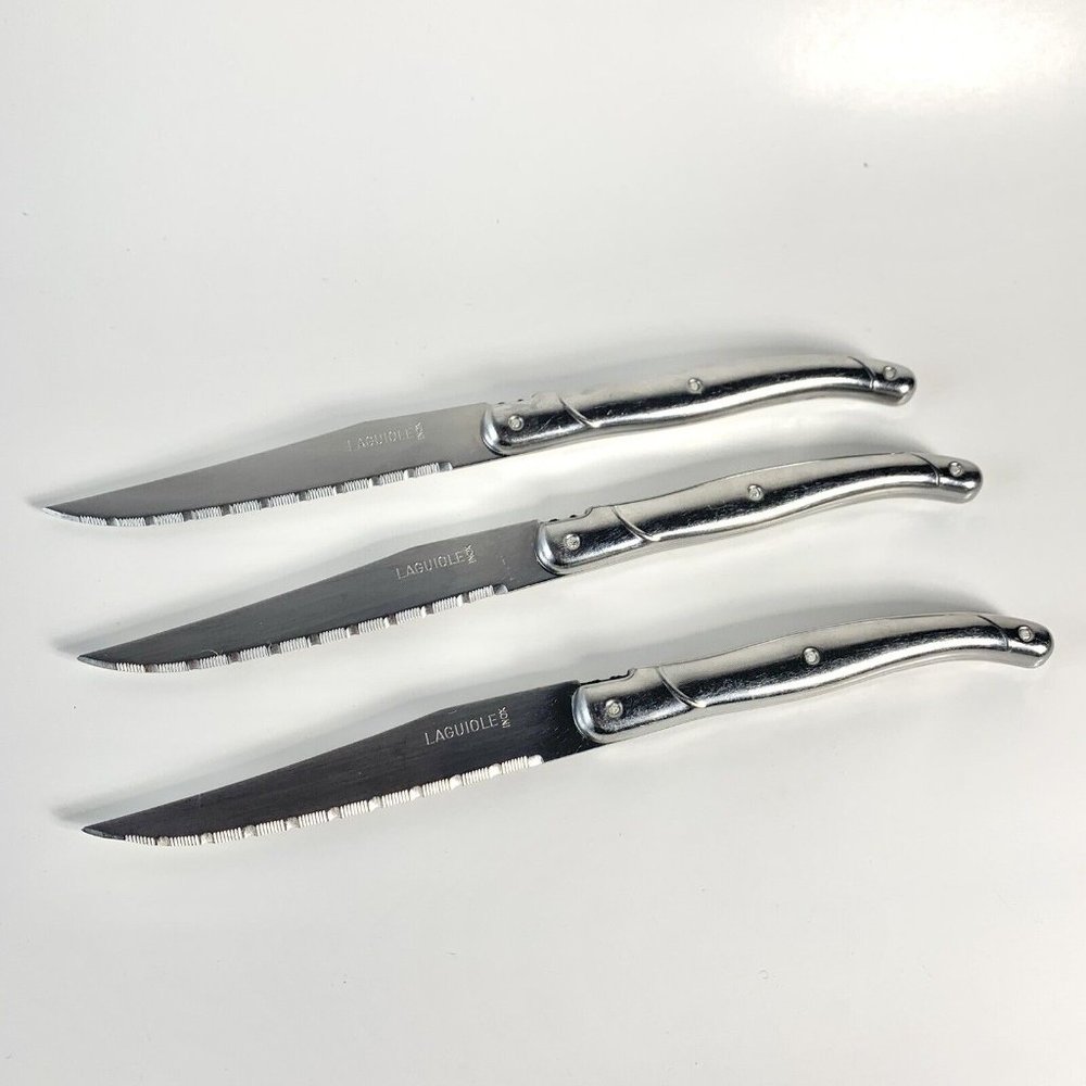 Vintage Laguiole Steak Knife Set Inox France Silver Stainless Steel Set of 3